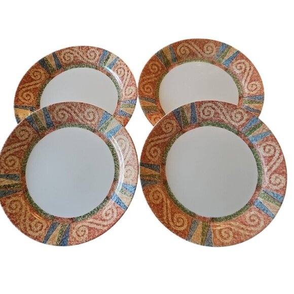 Corelle Sand Art Dinner Plates 10" set-4 southwest coral blue green geometric - Picture 1 of 10
